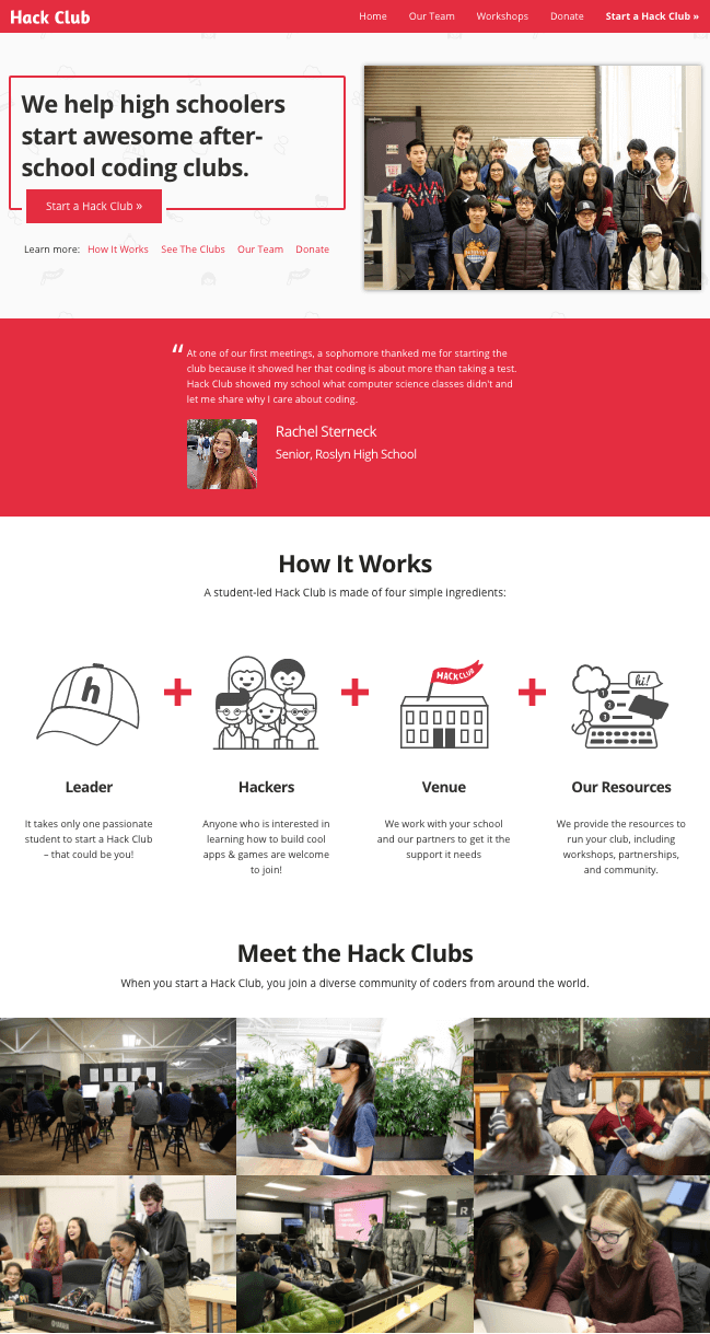 Top half of Hack Club homepage