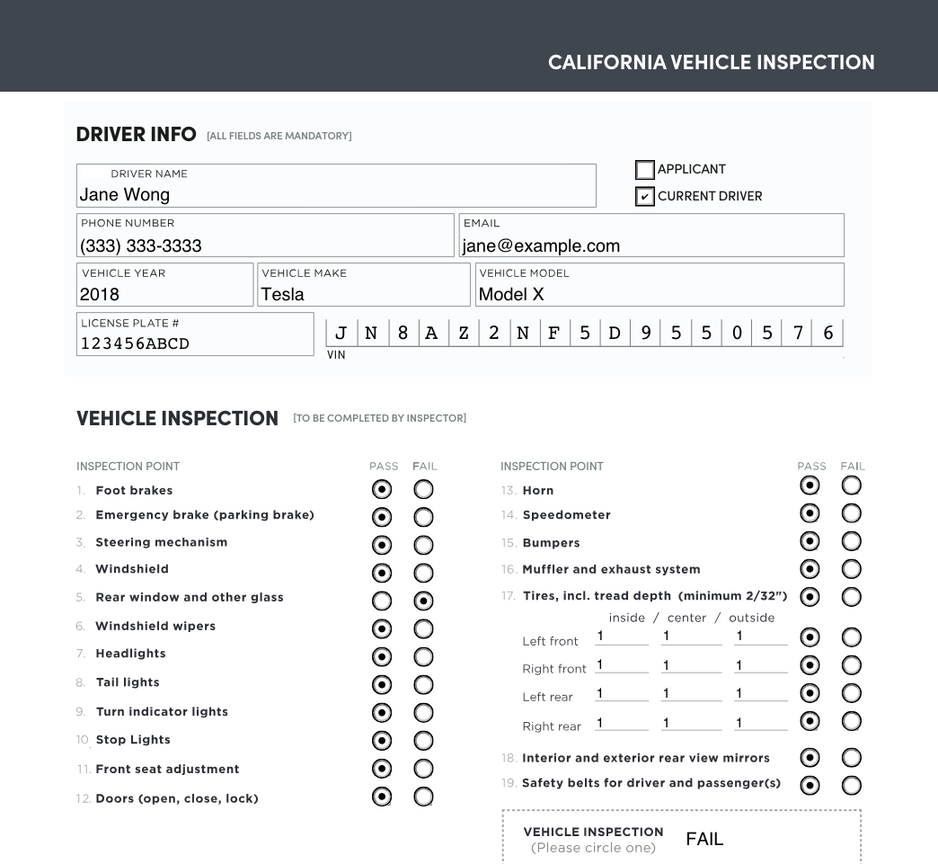 Image of a filled form