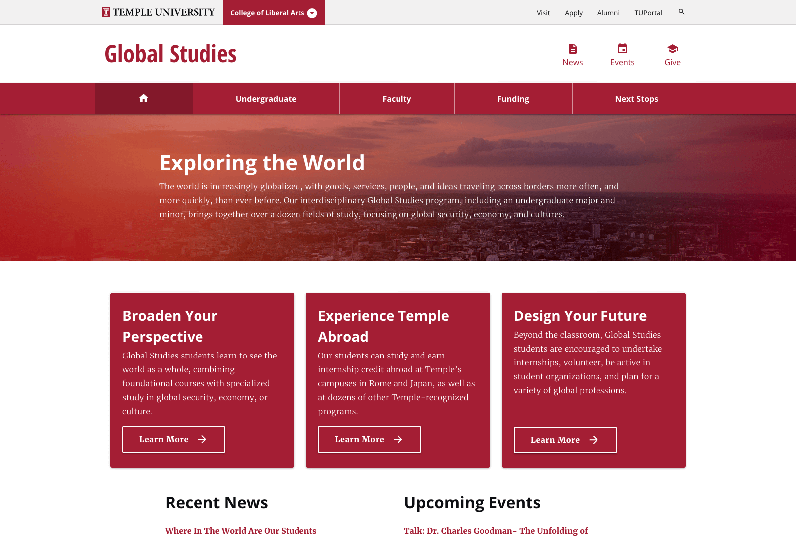 "Temple University desktop site"